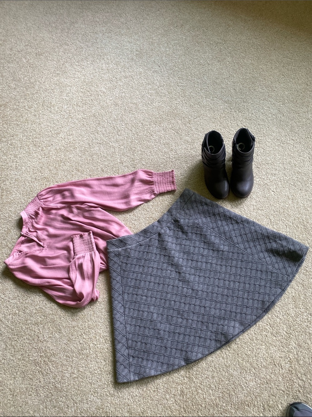 Gray Textured A-Line Skirt - Women